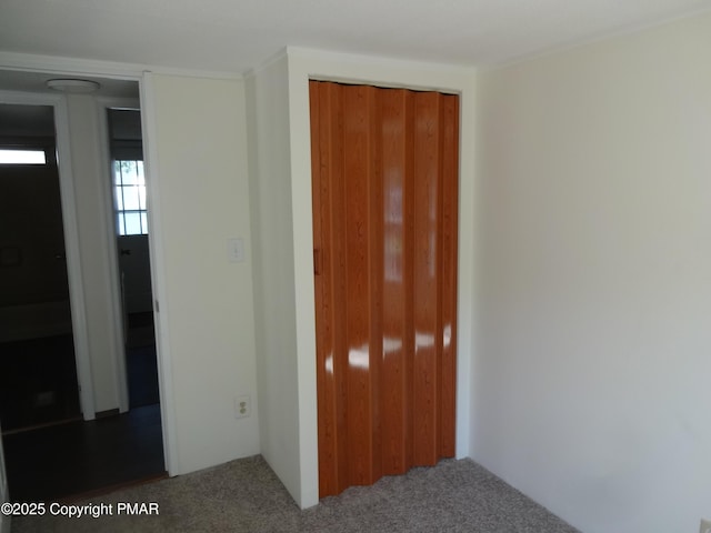 unfurnished bedroom featuring carpet floors and a closet