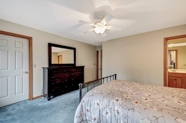bedroom featuring carpet floors and ceiling fan