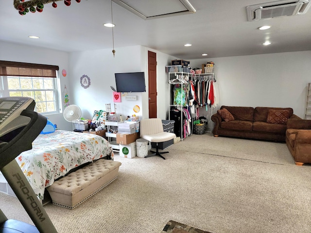 interior space featuring carpet, visible vents, and recessed lighting