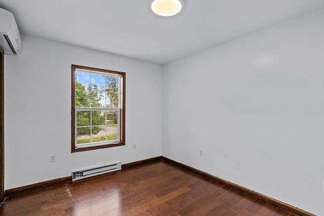 240 Timberline Dr, East Stroudsburg, PA 18301 - unfurnished room with a baseboard radiator, a wall mounted air conditioner, and hardwood / wood-style flooring