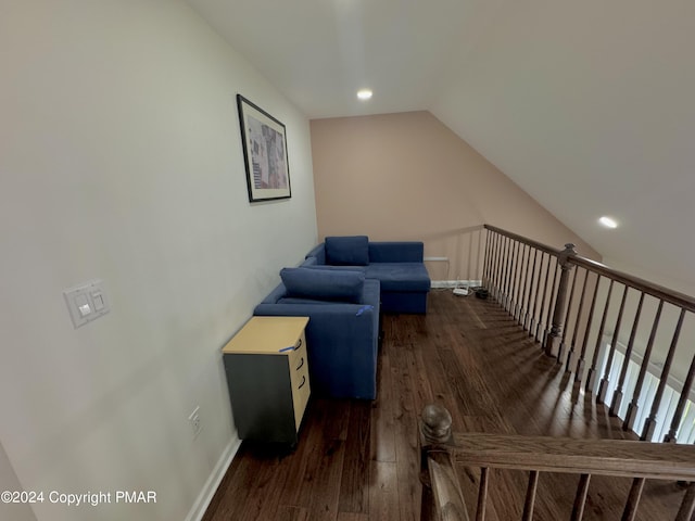 interior space with lofted ceiling and dark wood-type flooring