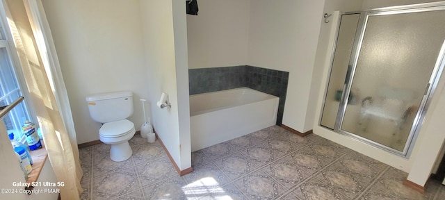 361 Great Bear Way Rd, East Stroudsburg, PA 18302 - bathroom featuring toilet, tile patterned flooring, a garden tub, and a shower stall