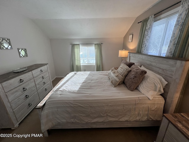 bedroom featuring vaulted ceiling