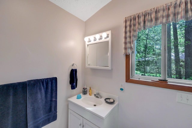 115 Alpine Ct, Pocono Pines, PA 18350 - bathroom with vanity and vaulted ceiling