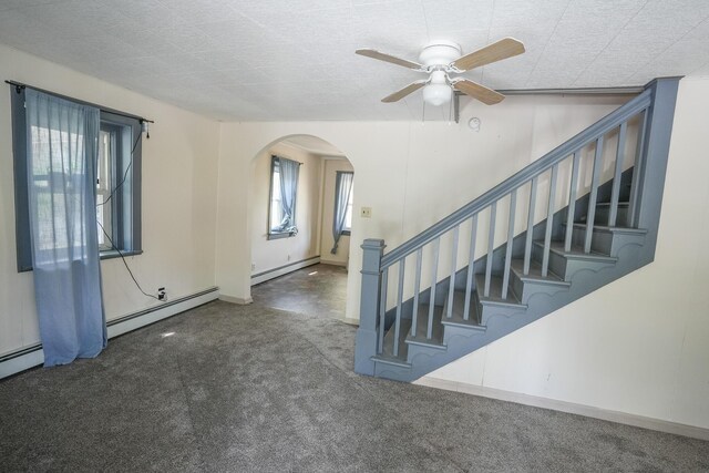 30 Little Gap Rd, Palmerton, PA 18071 - carpeted entryway with ceiling fan, a baseboard heating unit, and stairway