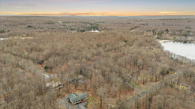 73 Big Bass Dr, Gouldsboro, PA 18424 - aerial view at dusk with a water view and a forest view