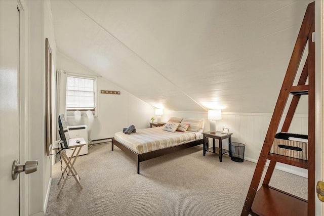73 Big Bass Dr, Gouldsboro, PA 18424 - bedroom with lofted ceiling, carpet floors, and a baseboard heating unit