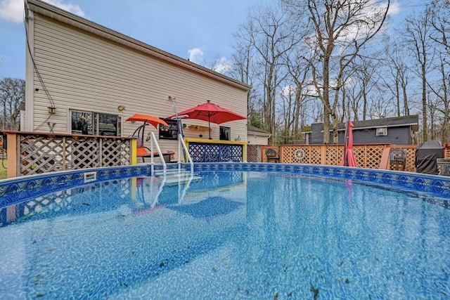 view of pool with a deck and a fenced in pool