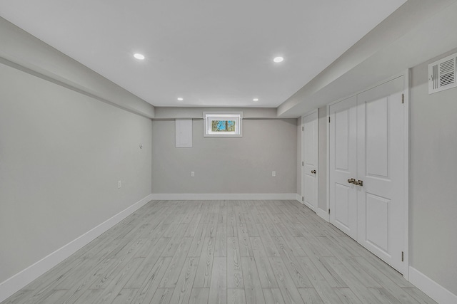 23 Primrose Dr, East Stroudsburg, PA 18302 - basement with baseboards, recessed lighting, light wood-style flooring, and visible vents