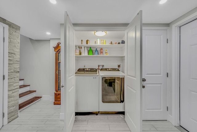 23 Primrose Dr, East Stroudsburg, PA 18302 - clothes washing area with laundry area, recessed lighting, and washing machine and clothes dryer