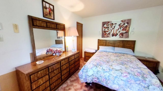bedroom with light carpet