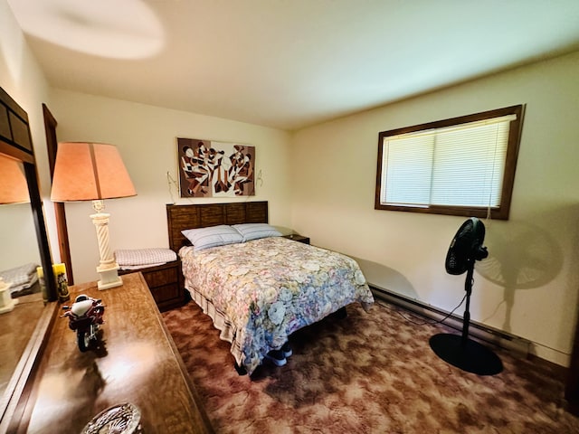 bedroom with dark carpet