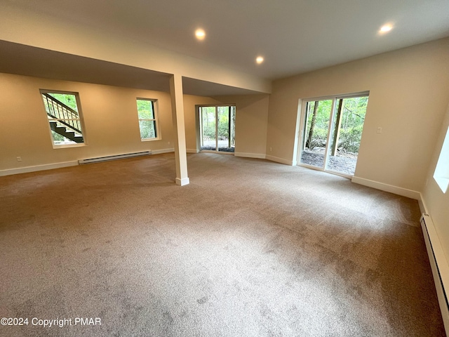 30 Susquehanna Dr, Jim Thorpe, PA 18229 - unfurnished room with a baseboard radiator, baseboard heating, healthy amount of natural light, recessed lighting, and carpet floors
