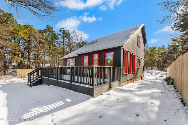 view of snow covered exterior