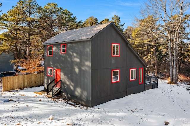 view of snow covered exterior