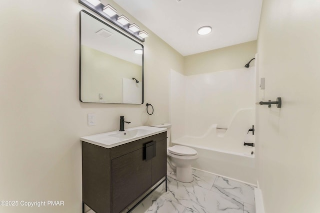 full bathroom with shower / washtub combination, vanity, and toilet