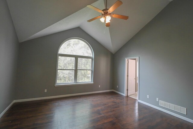 302 Leaf St, Tobyhanna, PA 18466 - unfurnished room with a ceiling fan, lofted ceiling, and dark wood finished floors
