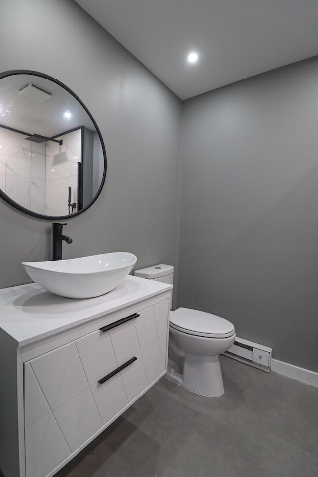 302 Leaf St, Tobyhanna, PA 18466 - bathroom featuring a baseboard radiator, vanity, a shower, and recessed lighting