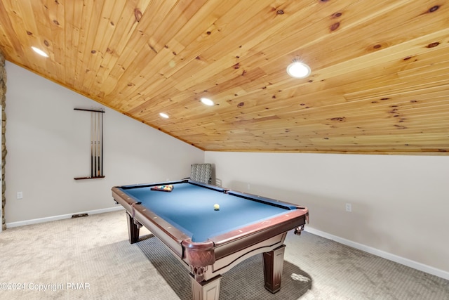 playroom featuring lofted ceiling, baseboards, and light colored carpet