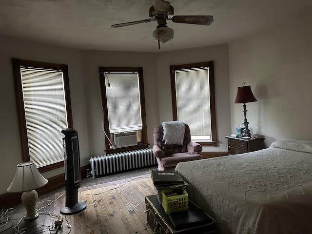 846 Thomas St, Stroudsburg, PA 18360 - bedroom with radiator, hardwood / wood-style flooring, baseboards, a ceiling fan, and cooling unit