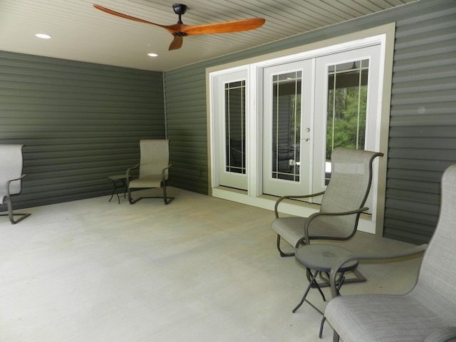 view of patio featuring french doors and a ceiling fan