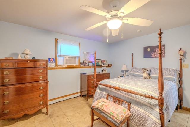 113 Larsen Ln, Cresco, PA 18326 - bedroom with light tile patterned floors, cooling unit, ceiling fan, and a baseboard radiator
