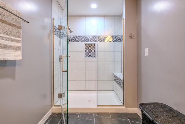 113 Larsen Ln, Cresco, PA 18326 - bathroom featuring a stall shower and recessed lighting