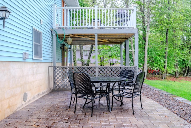 113 Larsen Ln, Cresco, PA 18326 - view of patio with a wooden deck and outdoor dining area