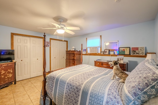 113 Larsen Ln, Cresco, PA 18326 - tiled bedroom featuring multiple closets, cooling unit, and a ceiling fan