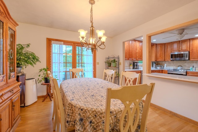 113 Larsen Ln, Cresco, PA 18326 - dining space with light wood finished floors, a chandelier, and a ceiling fan