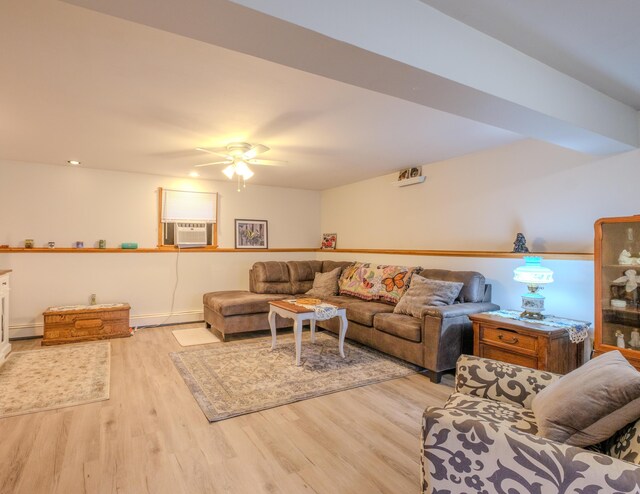 113 Larsen Ln, Cresco, PA 18326 - living area with wood finished floors, cooling unit, and ceiling fan