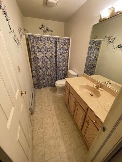115 Murphy Ln, Kunkletown, PA 18058 - full bathroom featuring vanity, tile patterned flooring, toilet, and a shower with curtain
