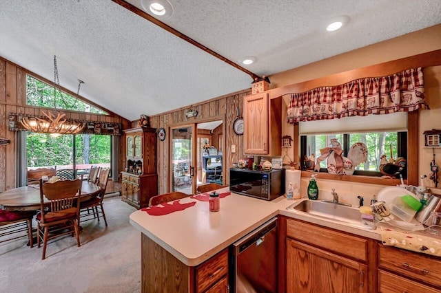 123 Lake Dr E, Clifton Township, PA 18424 - kitchen with black microwave, a textured ceiling, dishwasher, a sink, and light countertops