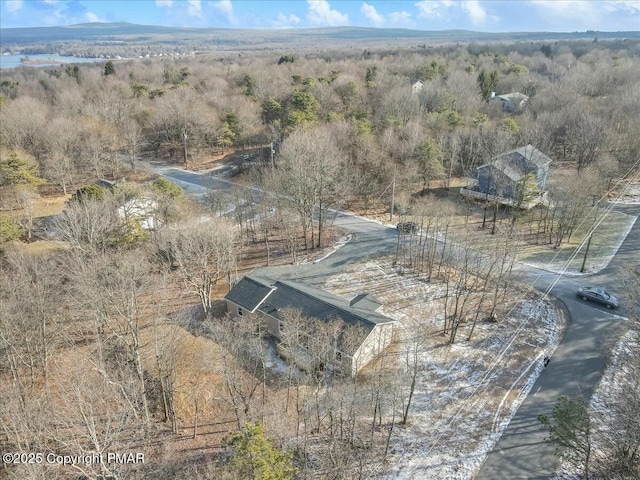 aerial view featuring a forest view