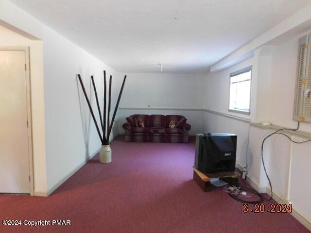 below grade area featuring carpet floors