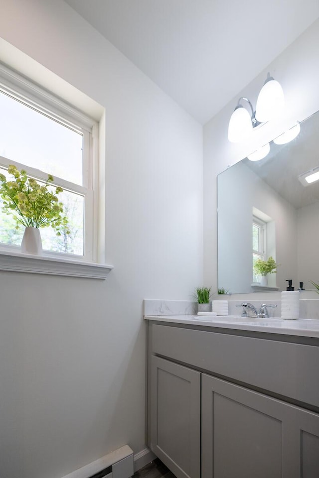 9133 Belvedere Rd # 5020, Tobyhanna, PA 18466 - bathroom featuring vanity, healthy amount of natural light, and a baseboard heating unit