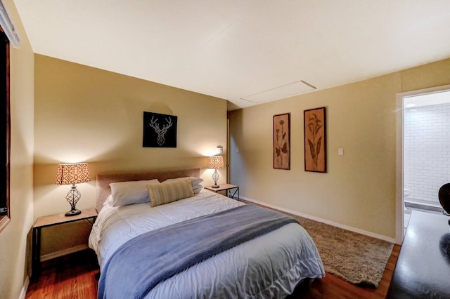 3207 Green Meadow Cir, Pocono Pines, PA 18350 - bedroom with wood finished floors, attic access, and baseboards