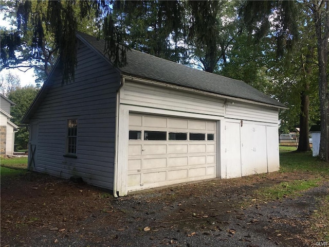 view of detached garage