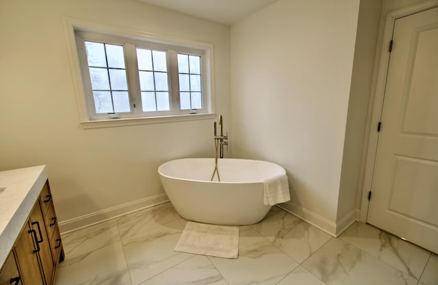 109 Forest Lake Dr, Jim Thorpe, PA 18229 - full bath featuring marble finish floors, vanity, and a freestanding bath