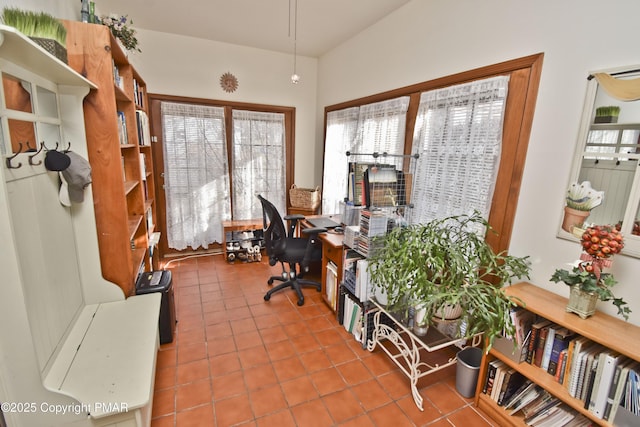 office space with a healthy amount of sunlight and tile patterned floors