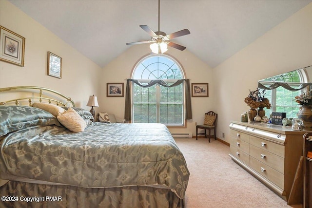 277 Packanack Dr, Clifton Township, PA 18424 - bedroom with light colored carpet, lofted ceiling, multiple windows, and ceiling fan