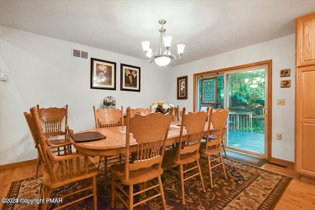 277 Packanack Dr, Clifton Township, PA 18424 - dining area featuring a chandelier, light wood-style floors, and baseboards