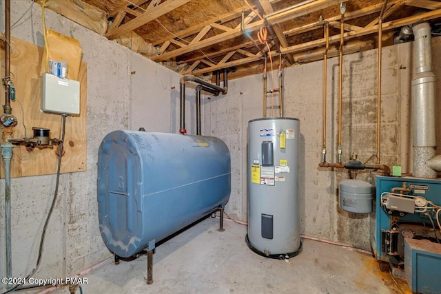 120 St Andrews Dr, Bushkill, PA 18324 - utility room featuring water heater, heating fuel, and a heating unit