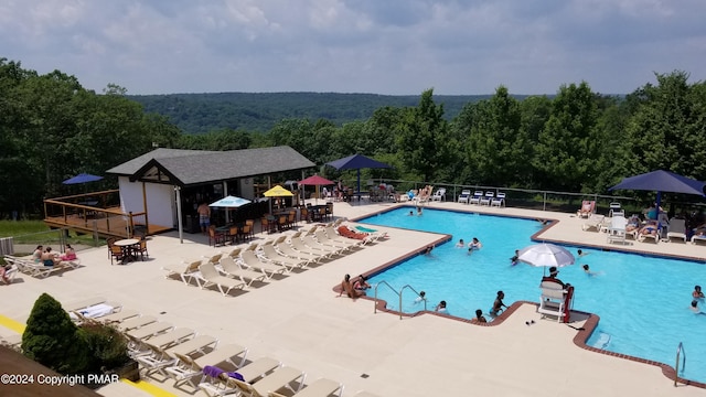 120 St Andrews Dr, Bushkill, PA 18324 - community pool featuring a patio area and a forest view