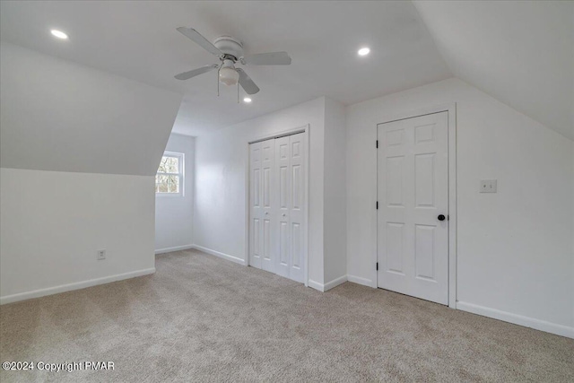 120 St Andrews Dr, Bushkill, PA 18324 - bonus room with lofted ceiling, ceiling fan, carpet flooring, recessed lighting, and baseboards