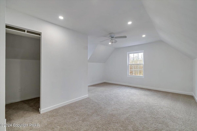 120 St Andrews Dr, Bushkill, PA 18324 - additional living space with carpet, vaulted ceiling, ceiling fan, baseboards, and recessed lighting
