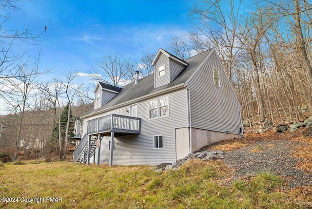 120 St Andrews Dr, Bushkill, PA 18324 - view of side of home featuring a deck and stairway