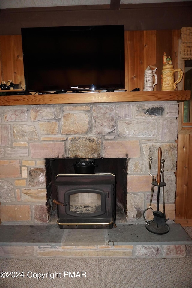 details featuring a wood stove