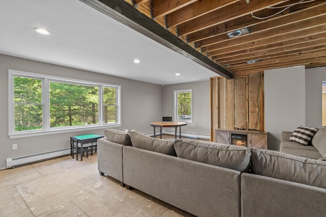 371 Echo Lake Rd, Tobyhanna, PA 18466 - living room featuring a baseboard radiator, recessed lighting, and a baseboard heating unit