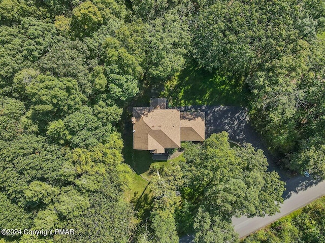 aerial view with a wooded view